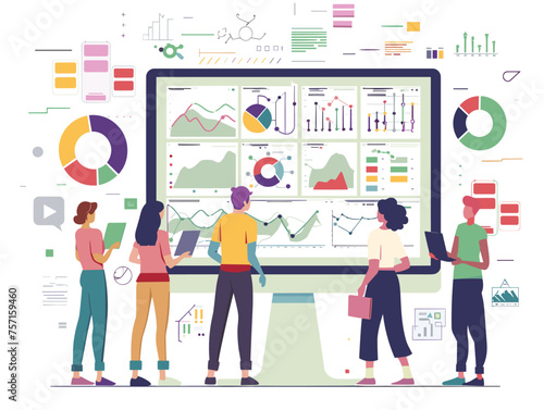  A marketing team reviews social media analytics measuring the effectiveness of their content and engagement strategies. (Social media marketing review) 