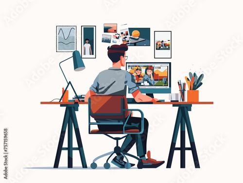  A photo editor meticulously retouches an image on a computer screen enhancing its clarity and color balance. 