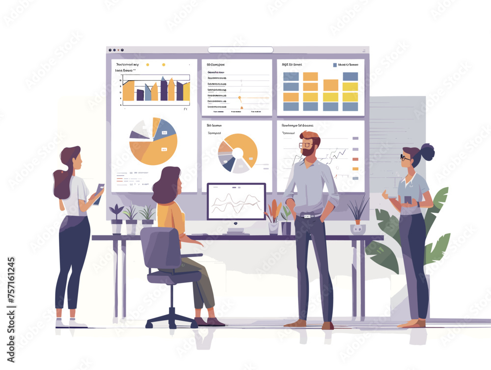 Fototapeta premium A team of data analysts scrutinize market research data identifying trends and insights to inform future strategies. (Market research analysis)