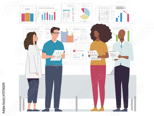  A team of data analysts scrutinize market research data identifying trends and insights to inform future strategies. (Market research analysis) 