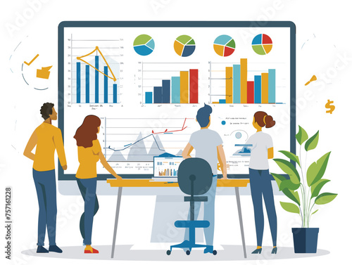  A team of data analysts scrutinize market research data identifying trends and insights to inform future strategies. (Market research analysis) 