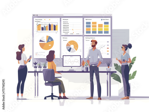  A team of data analysts scrutinize market research data identifying trends and insights to inform future strategies. (Market research analysis) 