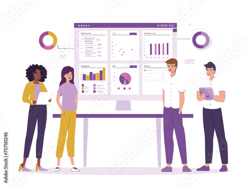  A team of data analysts scrutinize market research data identifying trends and insights to inform future strategies. (Market research analysis) 
