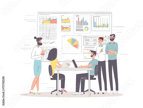  A team of data analysts scrutinize market research data identifying trends and insights to inform future strategies. (Market research analysis) 