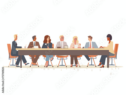  Two opposing teams sit across a long table their expressions tense as they negotiate the terms of a crucial business deal. (Contract negotiation) 