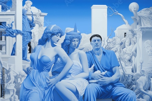 blue cartoon with women