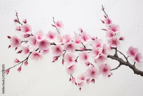 the branches of a pink cherry tree against a white background