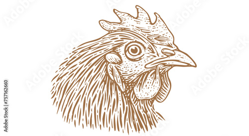 Chicken, hen head. Vintage retro print, chicken sketch ink pencil style drawing, engrave old school. Sketch artwork silhouette head chicken, white background. Side view profile. Vector Illustration