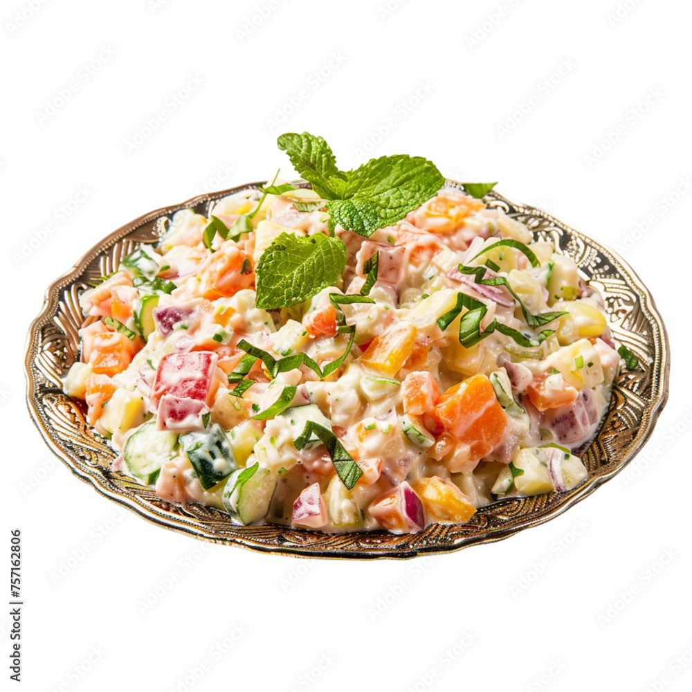 Russian salad in plate on transparent background Russian salad in plate on transparent background