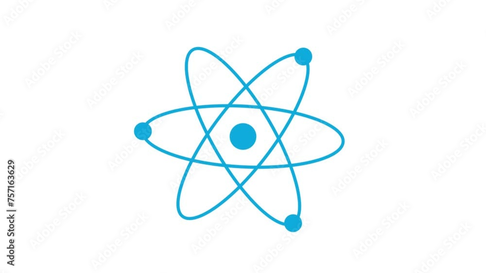 Atom animation loopable cyan color in white background, atom icon isolated on white background Atom animation loopable cyan color in white background, atom icon isolated on white background
