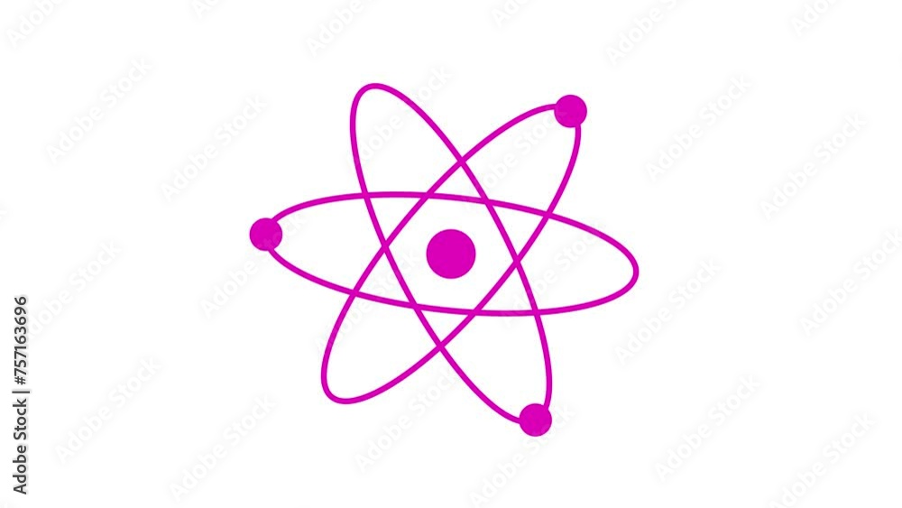 Atom animation loopable pink color in white background, atom isolated on white background Atom animation loopable pink color in white background, atom isolated on white background
