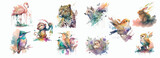 Vibrant Watercolor Wildlife Collection: Artistic Illustrations of Flamingo, Leopard, Wolf, Rabbit, Robin, Kingfisher, Owl