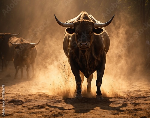 charging bull dust backlit photographic super 