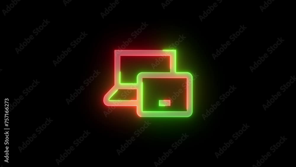 Neon devices icon green red color glowing animation black background Neon devices icon green red color glowing animation black background
