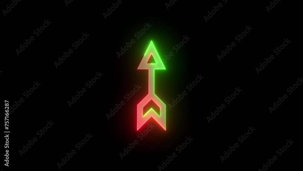 Neon direction arrow icon green red color glowing animation black background Neon direction arrow icon green red color glowing animation black background