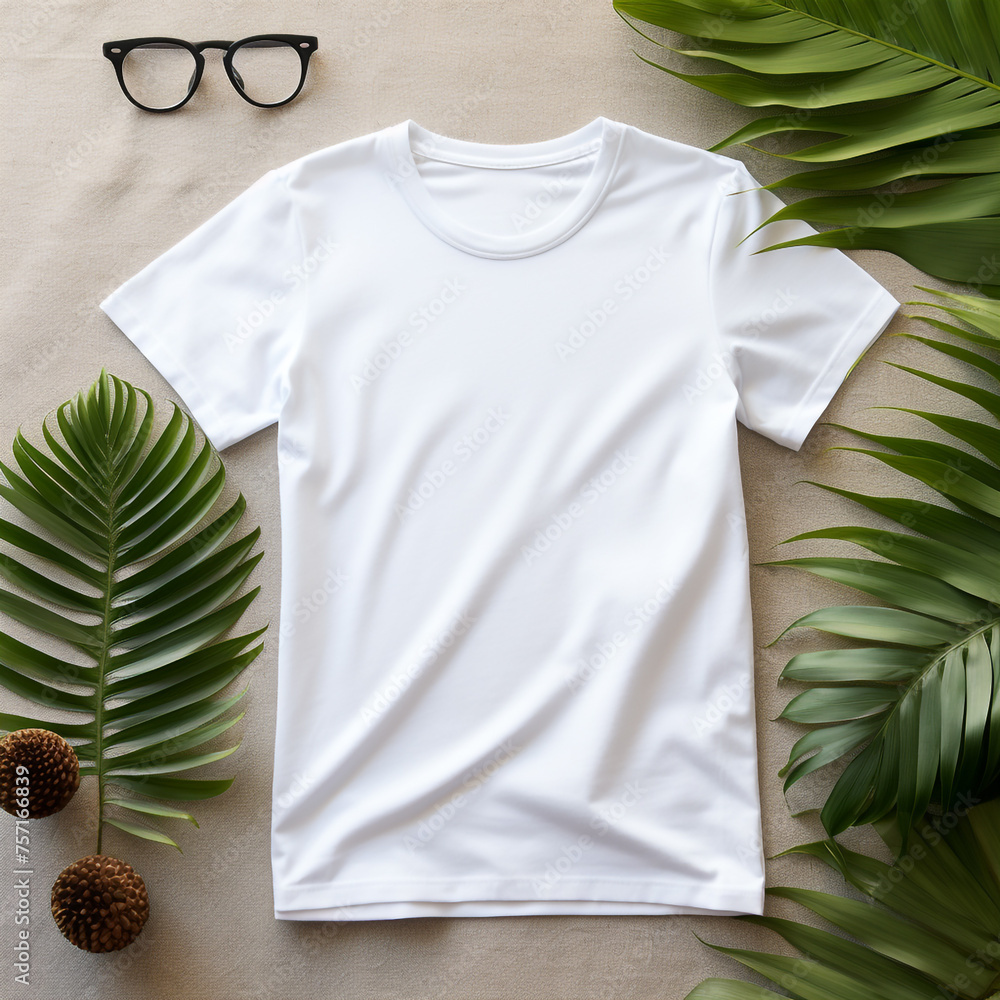 white t-shirt mockup and real beautiful background сreated with Generative Ai white t-shirt mockup and real beautiful background сreated with Generative Ai