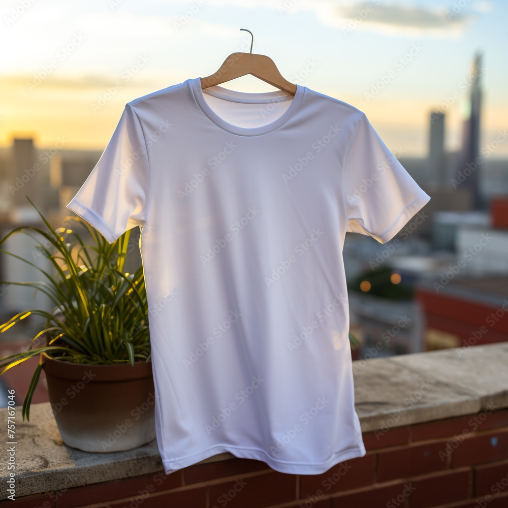 white t-shirt mockup and real beautiful background сreated with Generative Ai white t-shirt mockup and real beautiful background сreated with Generative Ai