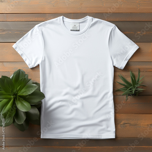 white t-shirt mockup and real beautiful background сreated with Generative Ai