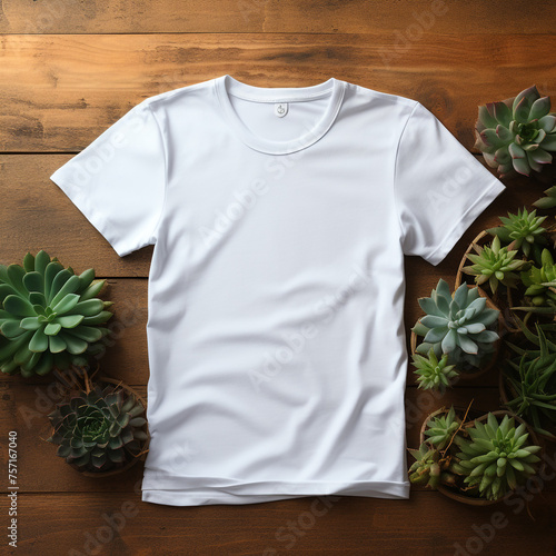white t-shirt mockup and real beautiful background сreated with Generative Ai
