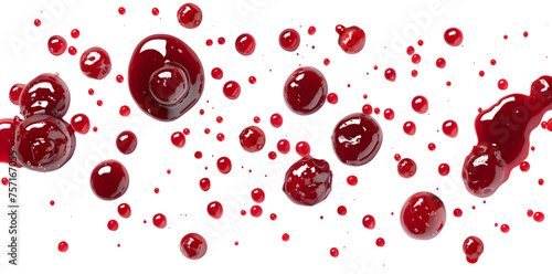 Drops and stains of red berry jam, sauce top view isolated on transparent background. Cranberry Jam drops close up