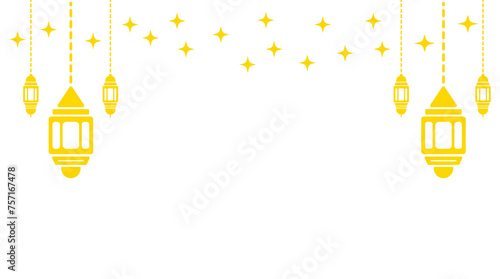 Eastern Eid Lantern Garland: Ornate Muslim Decor with Golden Lanterns, Stars, and Moon. Vector Illustration Set in Islamic Oriental Style