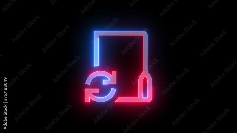 Neon sync folder icon blue red color glowing animation black background Neon sync folder icon blue red color glowing animation black background