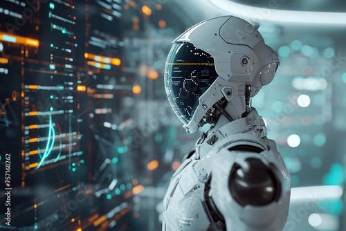 A futuristic man in a space suit stands confidently in front of a seamlessly advanced background, A futuristic view of AI-powered digital promotions, AI Generated © Iftikhar alam
