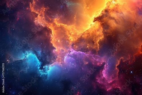 A mesmerizing scene of a vivid space teeming with stars and billowing clouds, A galaxy cloud rendered in a vibrant splash of colors, AI Generated © Iftikhar alam