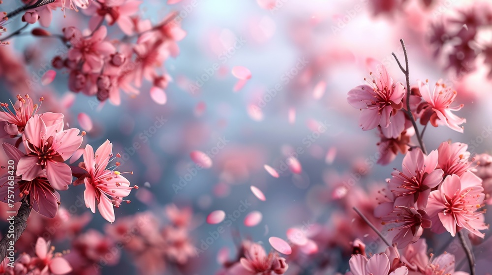 Detailed view of pink flowers blooming on a tree branch