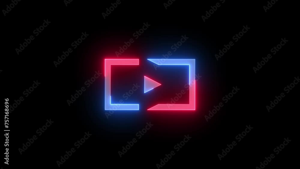 Neon video play icon blue red color glowing animation black background Neon video play icon blue red color glowing animation black background
