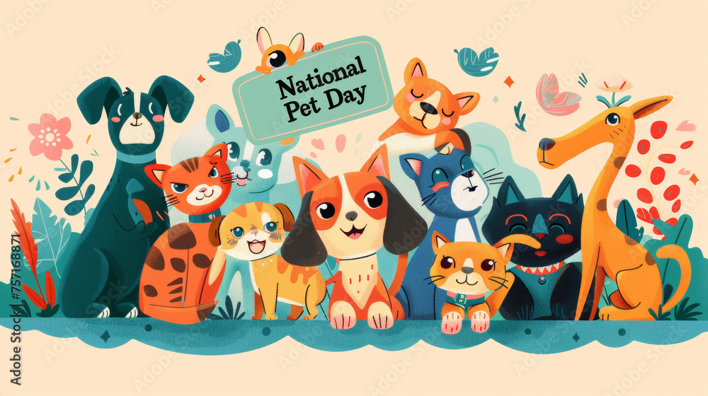 Illustration for National Pet Day background Illustration for National Pet Day background