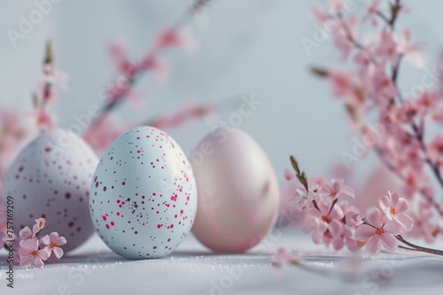Easter white background with decorated eggs