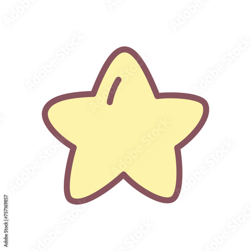 Cute star icon. Hand drawn illustration isolated on a white background. Rating, rang or achievements concept. Kawaii sticker. Vector 10 EPS.