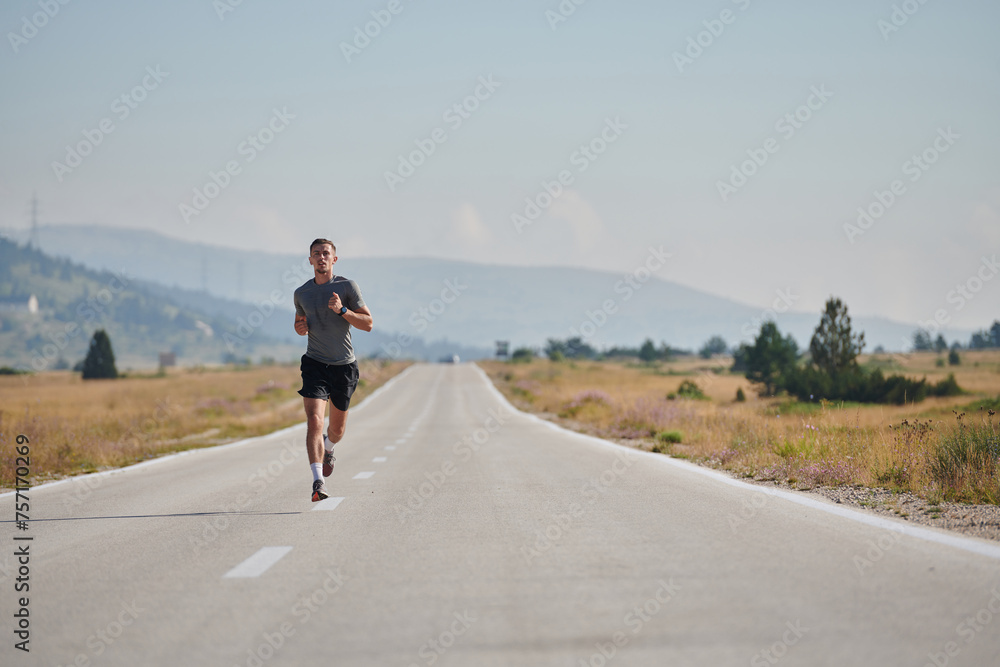 A dedicated marathon runner pushes himself to the limit in training. A dedicated marathon runner pushes himself to the limit in training.