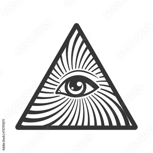 All-seeing eye on pyramid of freemasons symbols of occultism, illuminati secret society, Vector elements isolated on white.
