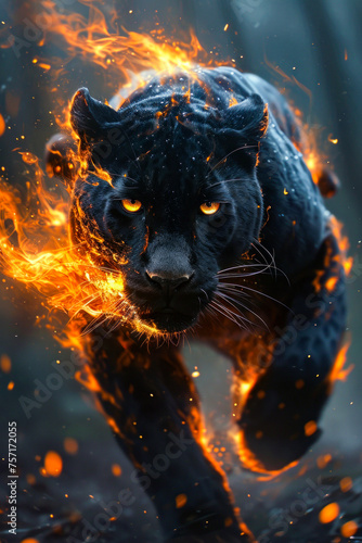 Black panther in full flow is depicted in this stunning photo.