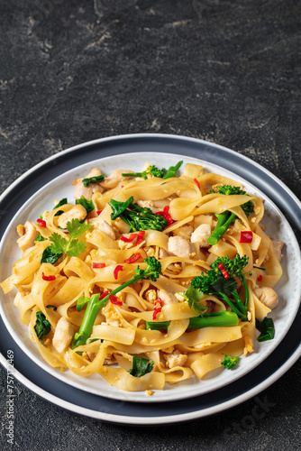 rice noodles with chicken, eggs, chinese broccoli © myviewpoint