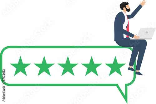 People Characters Giving Five Star Feedback, vector customer review concepts, reviews stars with good and bad rate and text. Vector Illustrations

