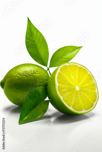 Two green and yellow limes next to each other.