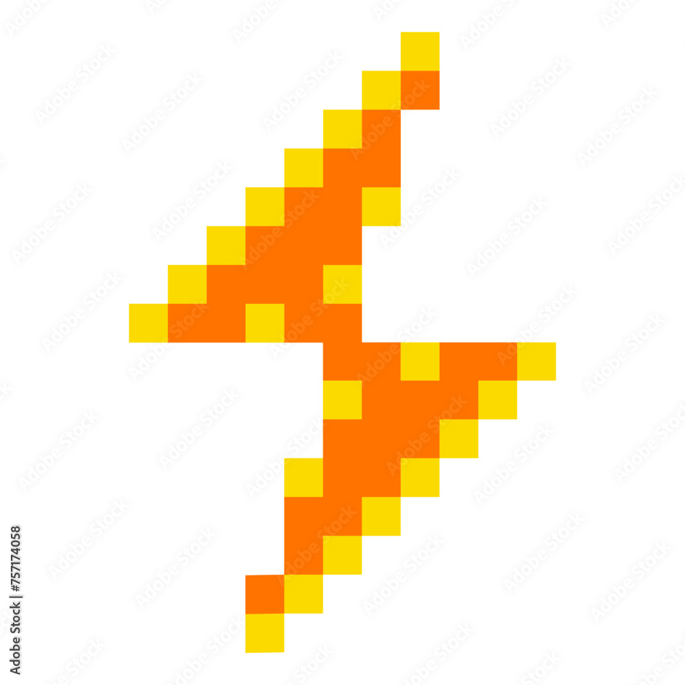 Fototapeta premium Pixel lightning bolt retro icon. Thunder symbol. Lightning strike vector illustration isolated on white background.