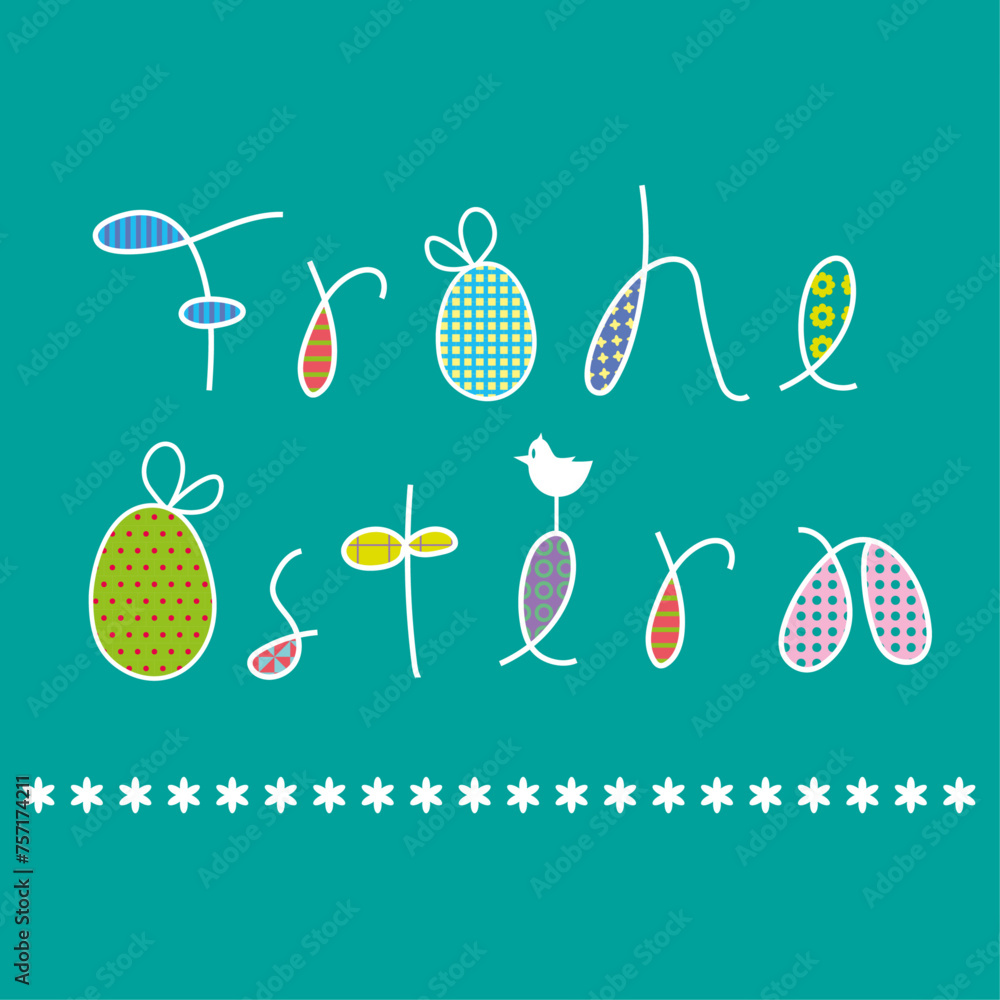 Hoba And Friends Frohe Ostern Text Frohe Ostern Text mit bunte Buchstaben und Muster Stock Vector | Adobe