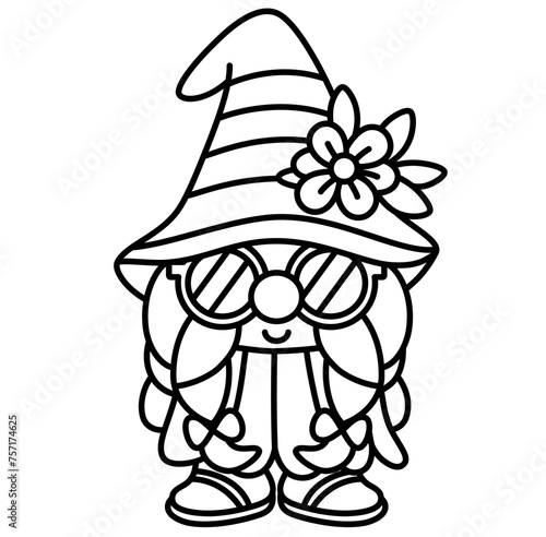 cute gnome summer beach ocean outline cartoon doodle coloring illustration	
