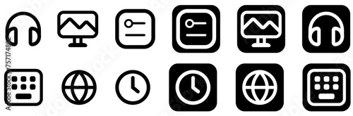 UI and UX Bold line icons set and black background icons