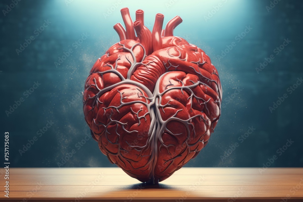 A detailed illustration of a brain in the shape of a heart - obrazy, fototapety, plakaty 
