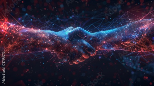  business illustration of a business handshake on a white background. Starry sky or space consisting of stars and the universe.