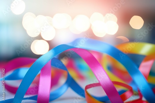 A close-up of a colorful ribbon representing mental health awareness