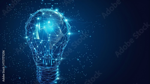 The blue light bulb represents planet Earth and the geometric background represents a geometric background. Wireframe structure represents the connection of the light bulbs.  illustration for