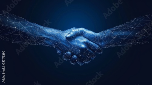 A handshake isolated on a blue background is a concept of relationships, teamwork, partnership deals, businessman cooperation, corporate meetings, contracts, friendship and business agreements.