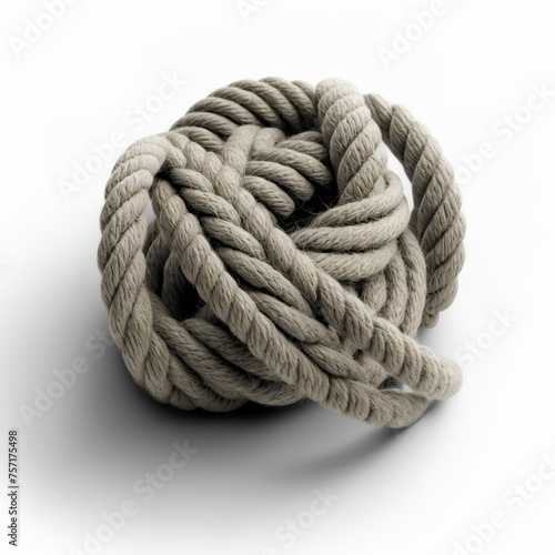 straight rope isolated on white Gordian knot color wire linked must be untied strong climbing cannot be cut tug of war worker safety Generative AI 