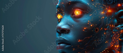 A handsome cyborg head in profile / A futuristic man